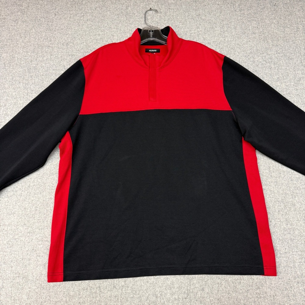 Alfani Quarter Zip Pullover XXL Red Black Colorblock Ribbed Stretch Mock Neck